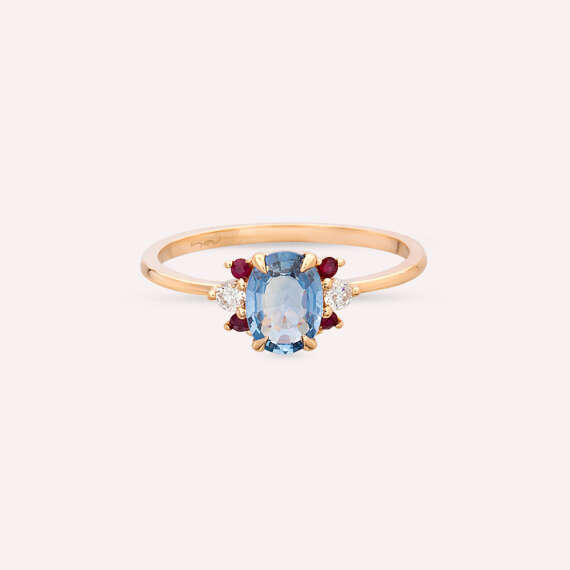 1.04 CT Multicolor Sapphire, Ruby and Diamond Rose Gold Ring - 3