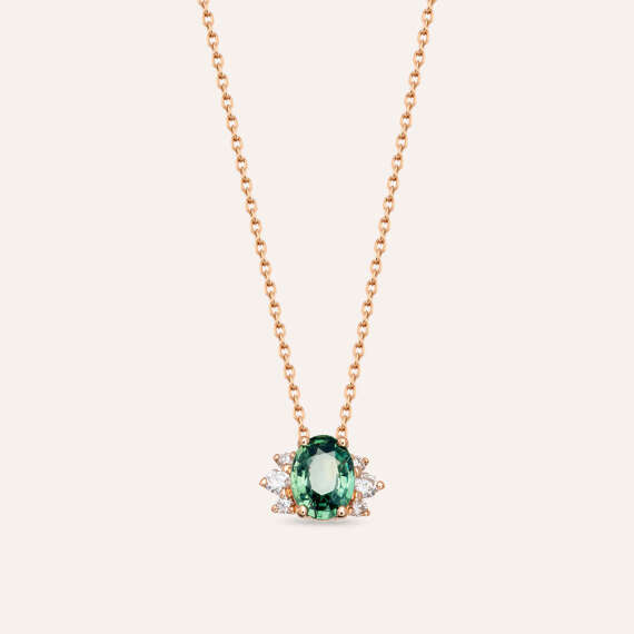 1.06 CT Green Sapphire and Diamond Rose Gold Necklace - 1