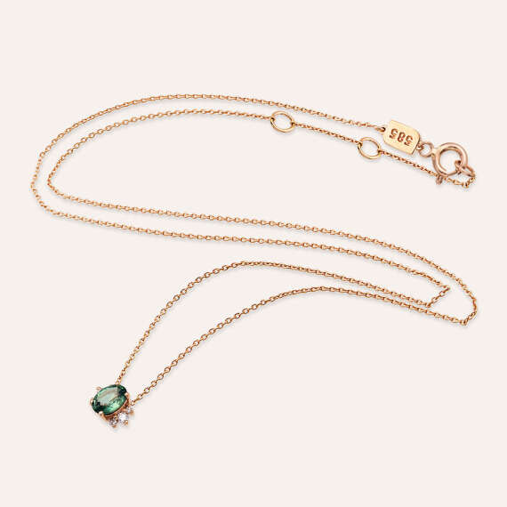 1.06 CT Green Sapphire and Diamond Rose Gold Necklace - 3