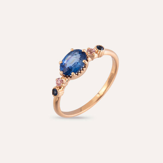 0.94 CT Multicolor Sapphire Rose Gold Ring - 1