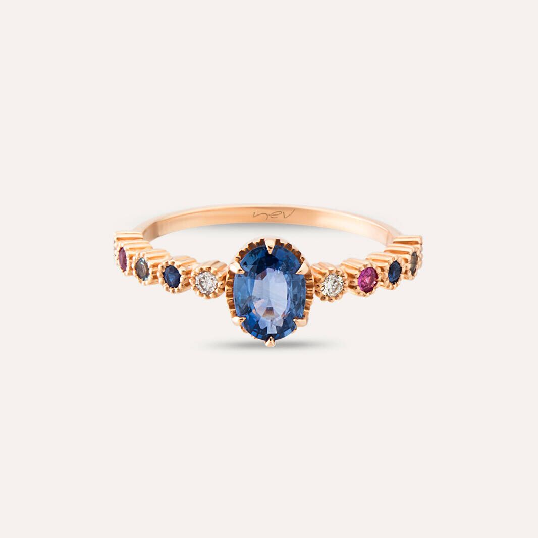 1.06 CT Sapphire, Diamond, Amethyst, Ruby and Aquamarine Ring
