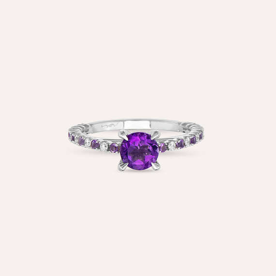 1.07 CT Amethyst and Diamond White Gold Ring - 5