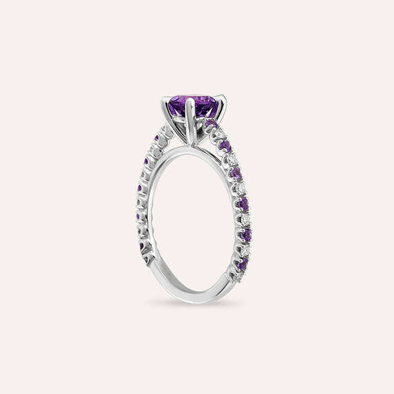 1.07 CT Amethyst and Diamond White Gold Ring - 6