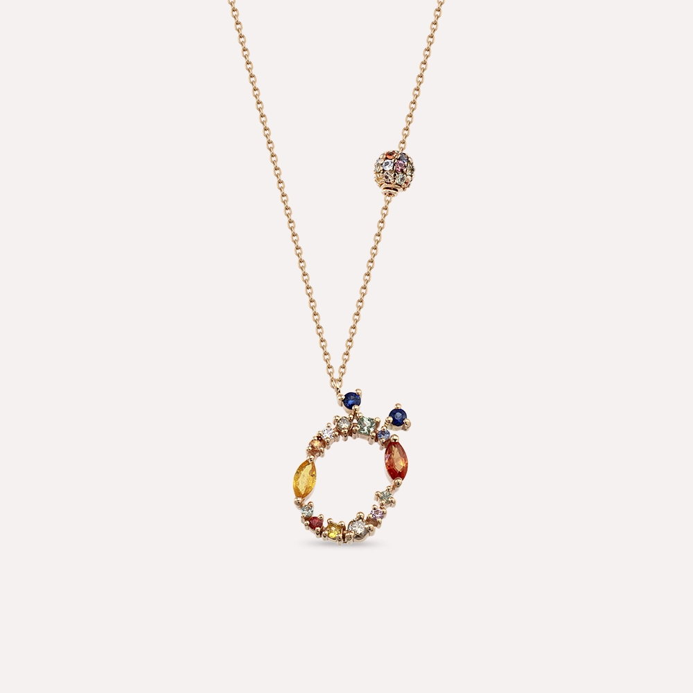 1.07 CT Brown Diamond and Multicolor Sapphire Rose Gold Ö Letter Necklace - 1