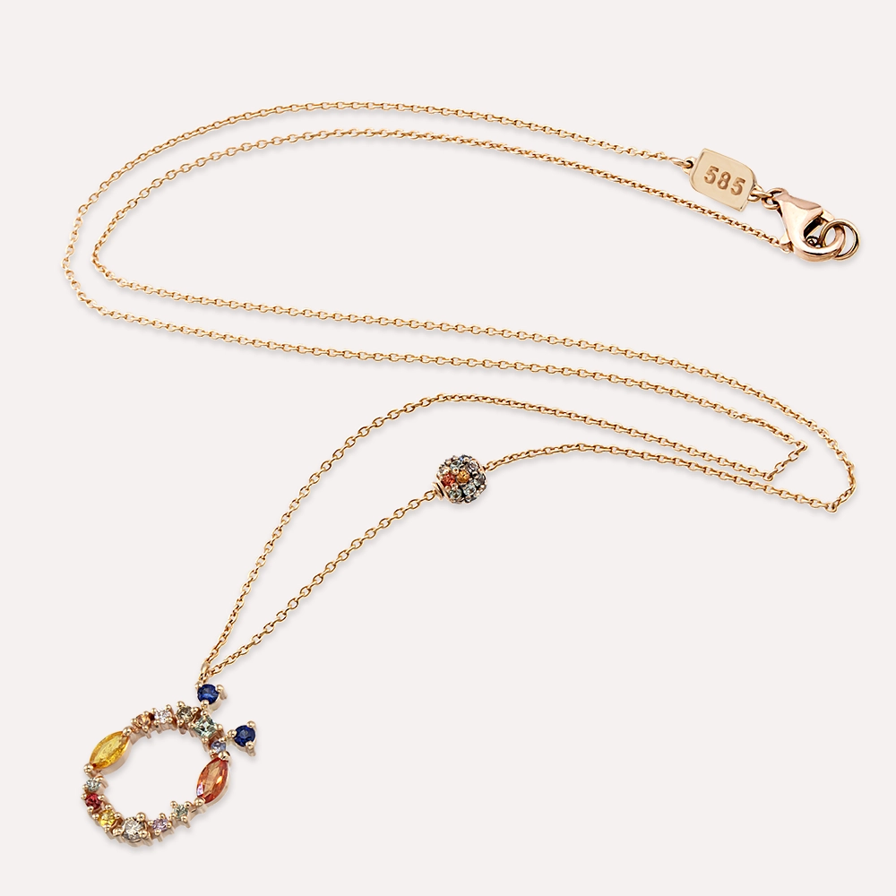 1.07 CT Brown Diamond and Multicolor Sapphire Rose Gold Ö Letter Necklace - 3