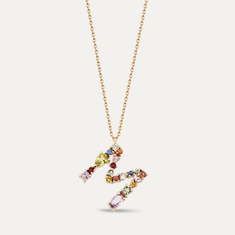 0.92 CT Multicolor Sapphire M Letter Pendant - 1