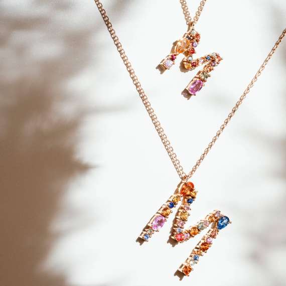 0.92 CT Multicolor Sapphire M Letter Pendant - 3