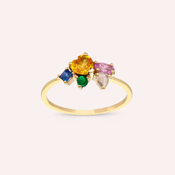 1.08 CT Rose Cut Diamond, Multicolor Sapphire and Brown Diamond Ring - 1