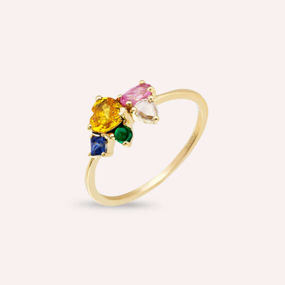 1.08 CT Rose Cut Diamond, Multicolor Sapphire and Brown Diamond Ring - 3