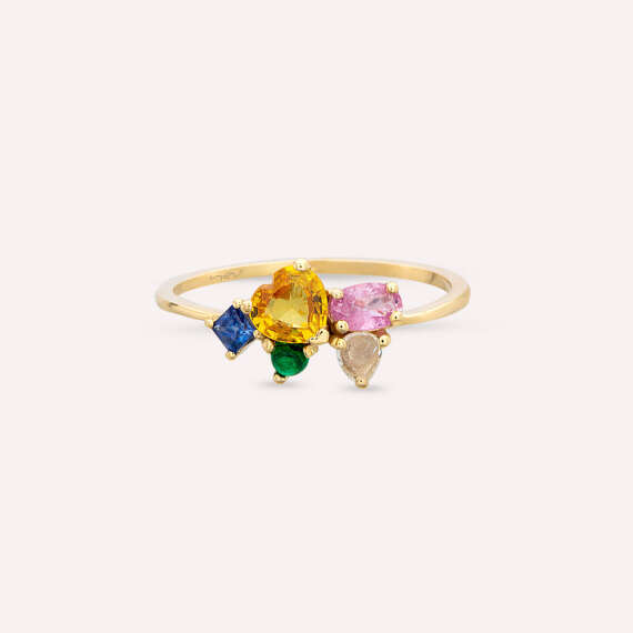 1.08 CT Rose Cut Diamond, Multicolor Sapphire and Brown Diamond Ring - 4
