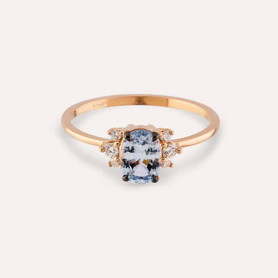 0.81 CT Light Blue Sapphire and Diamond Rose Gold Ring - 3