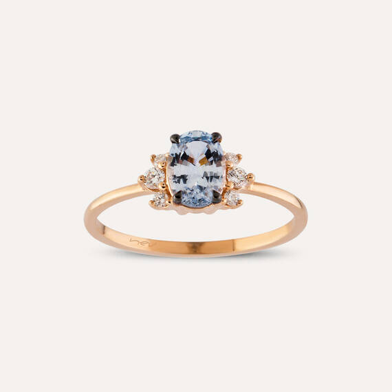 0.81 CT Light Blue Sapphire and Diamond Rose Gold Ring - 1