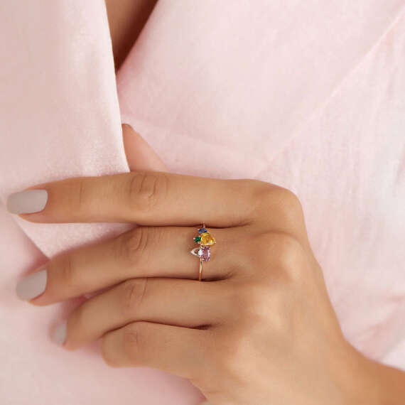 1.09 CT Multicolor Sapphire, Rose Cut Diamond and Emerald Ring - 2