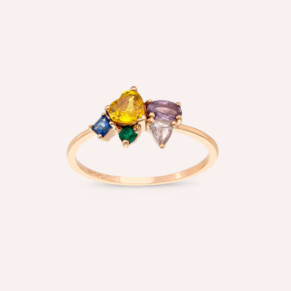 1.09 CT Multicolor Sapphire, Rose Cut Diamond and Emerald Ring - 1