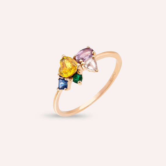 1.09 CT Multicolor Sapphire, Rose Cut Diamond and Emerald Ring - 4