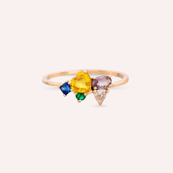 1.09 CT Multicolor Sapphire, Rose Cut Diamond and Emerald Ring - 5