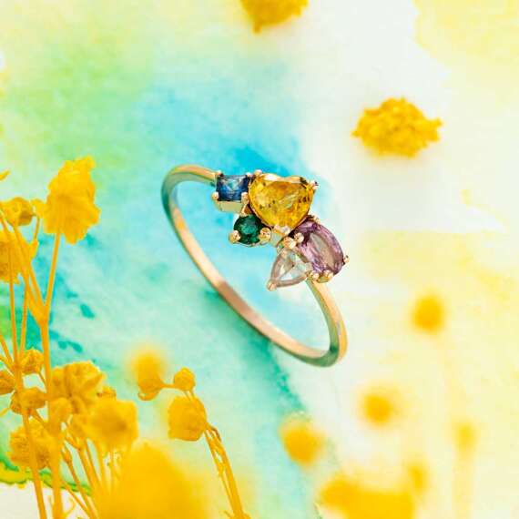 1.09 CT Multicolor Sapphire, Rose Cut Diamond and Emerald Ring - 3