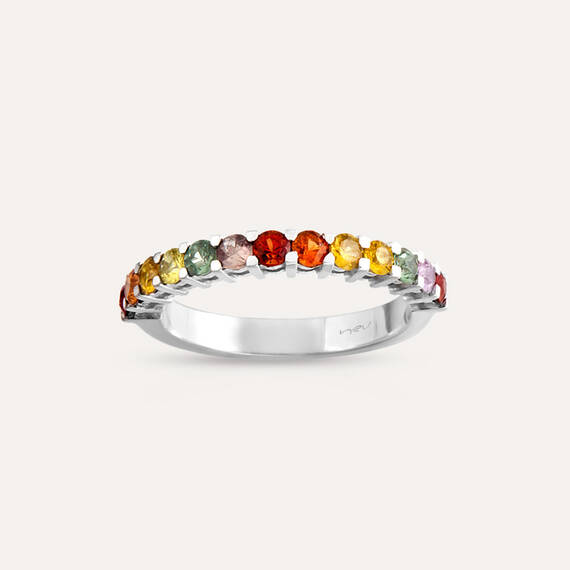 1.09 CT Multicolor Sapphire White Gold Half Eternity Ring - 1