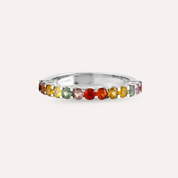 1.09 CT Multicolor Sapphire White Gold Half Eternity Ring - 3