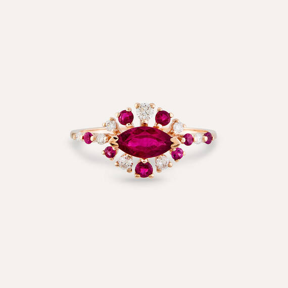 1.20 CT Yakut ve Pırlanta Taşlı Rose Altın Yüzük - 4