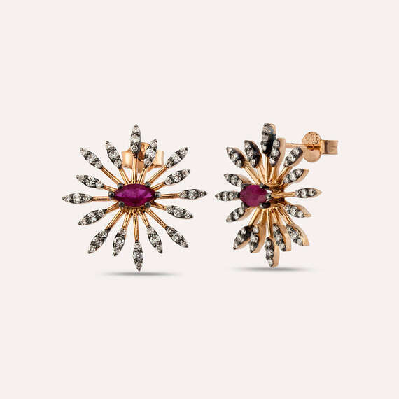 Shine 1.11 CT Yakut ve Pırlanta Taşlı Rose Altın Küpe - 1