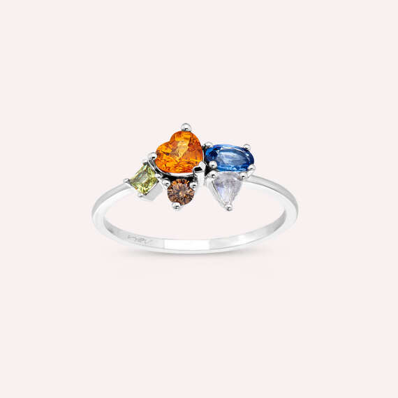 1.12 CT Rose Cut Diamond, Multicolor Sapphire and Brown Diamond Ring - 1
