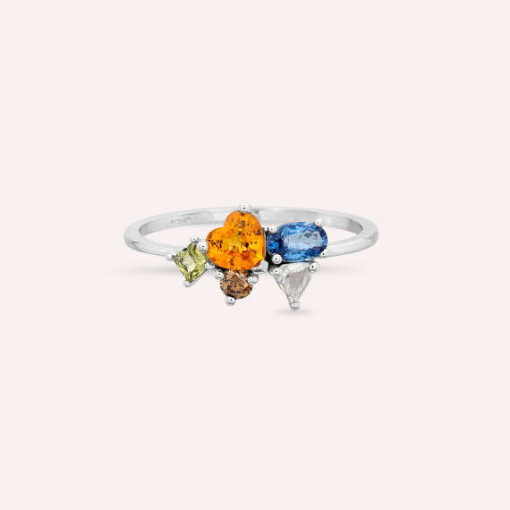 1.12 CT Rose Cut Diamond, Multicolor Sapphire and Brown Diamond Ring - 4