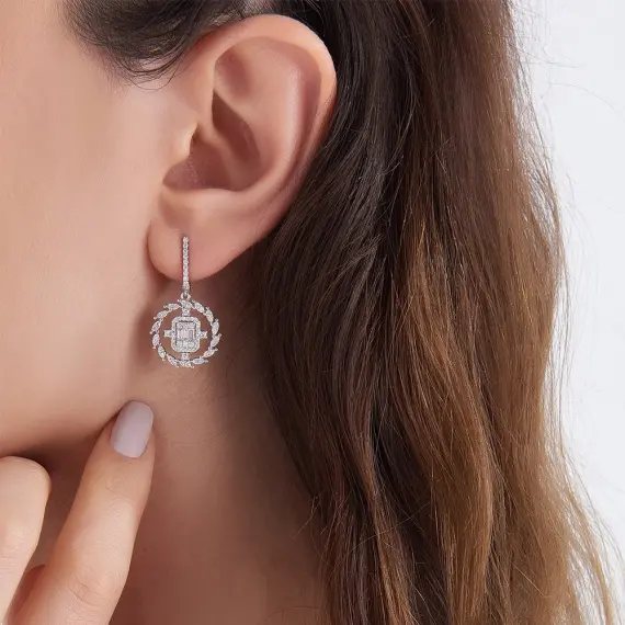 1.13 CT Baguette Cut Diamond White Gold Earring - 1