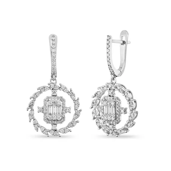 1.13 CT Baguette Cut Diamond White Gold Earring - 2