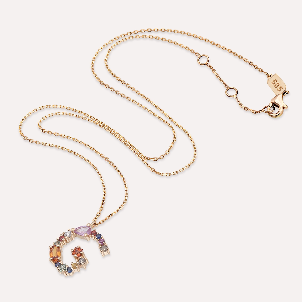 1.00 CT Brown Diamond and Multicolor Sapphire G Letter Pendant - 3
