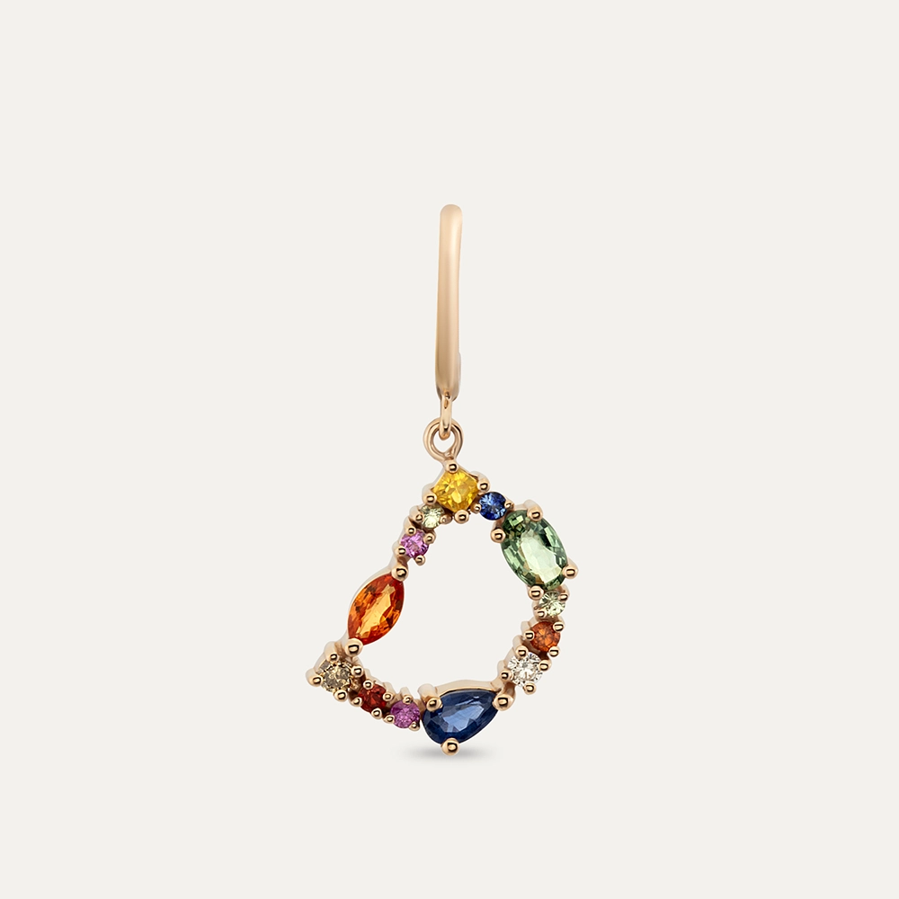 1.14 CT Multicolor Sapphire and Brown Diamond D Letter Single Earring - 3