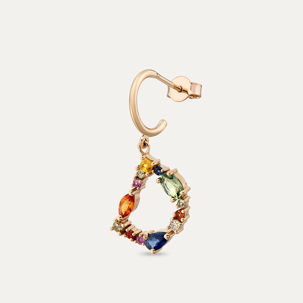 1.14 CT Multicolor Sapphire and Brown Diamond D Letter Single Earring - 5