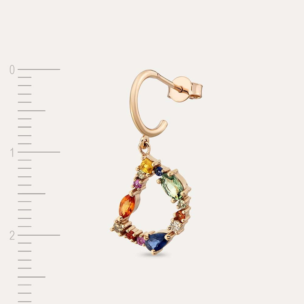 1.14 CT Multicolor Sapphire and Brown Diamond D Letter Single Earring - 6