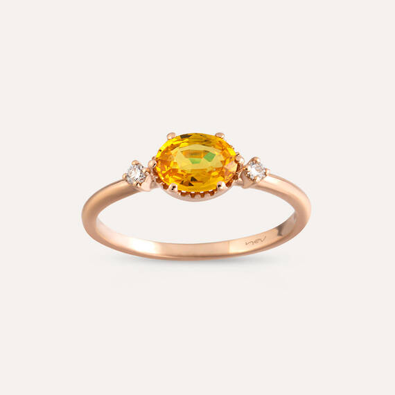 1.14 CT Yellow Sapphire and Diamond Rose Gold Ring - 3