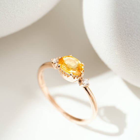 1.14 CT Yellow Sapphire and Diamond Rose Gold Ring - 1