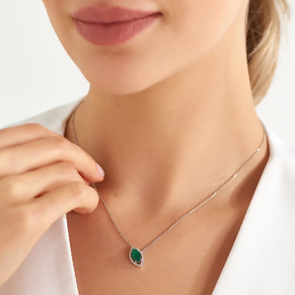 Signature Collection 18k White Gold Emerald and Sapphire Pendant - #29846  29846 - Emerald Lady Jewelry