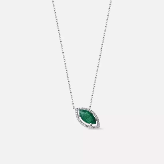 1.17 CT Diamond and Marquise Cut Emerald White Gold Necklace - 1