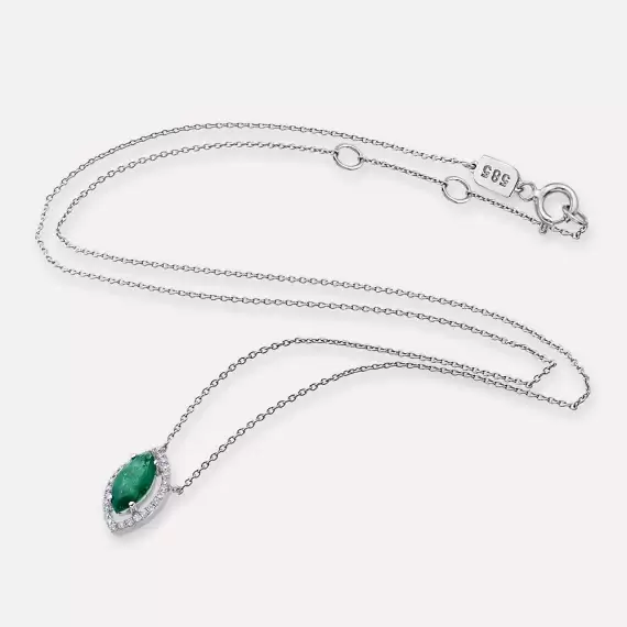 1.17 CT Diamond and Marquise Cut Emerald White Gold Necklace - 3
