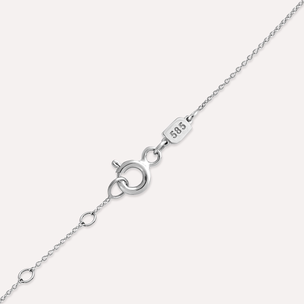 0.96 CT Pırlanta ve Markiz Kesim Zümrüt Taşlı Beyaz Altın Kolye - 6