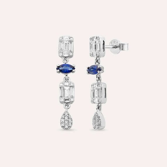 1.17 CT Sapphire and Baguette Cut Diamond White Gold Earring - 1