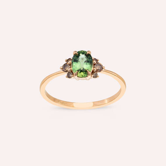 1.19 CT Green Sapphire and Brown Diamond Rose Gold Ring - 1
