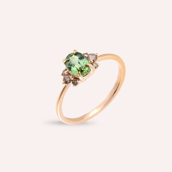 1.19 CT Green Sapphire and Brown Diamond Rose Gold Ring - 3