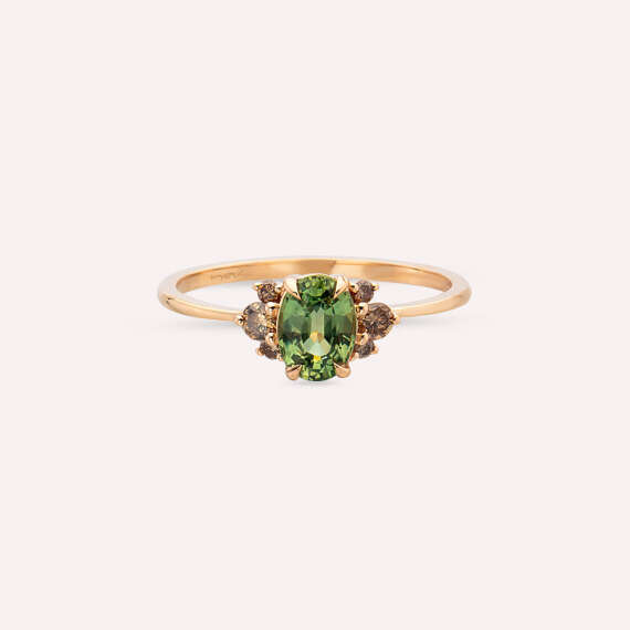 1.19 CT Green Sapphire and Brown Diamond Rose Gold Ring - 4