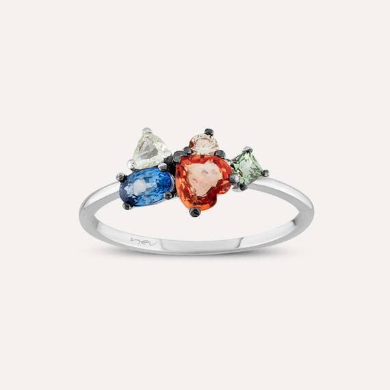 1.19 CT Multicolor Sapphire, Rose Cut Diamond and Diamond Ring - 1