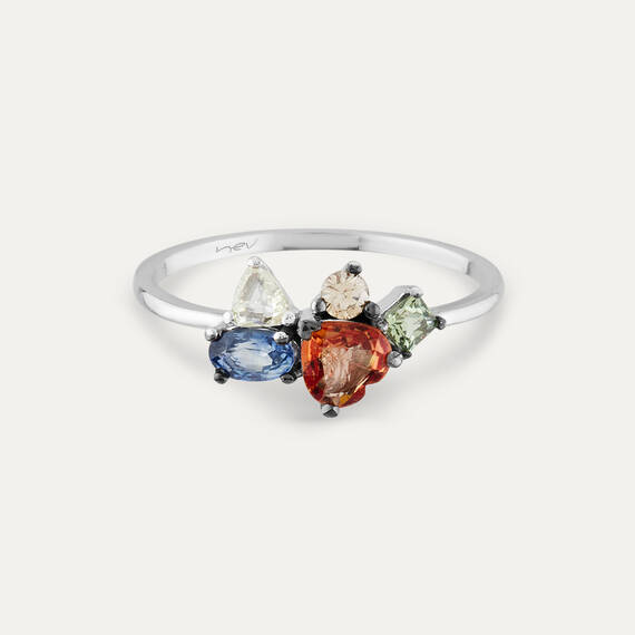 1.19 CT Multicolor Sapphire, Rose Cut Diamond and Diamond Ring - 4