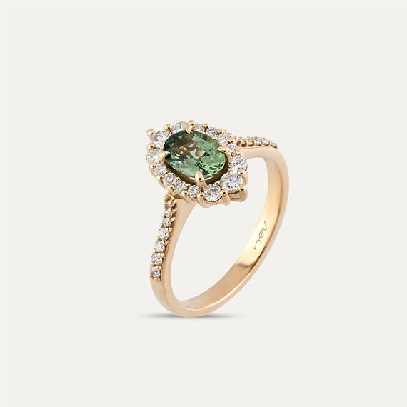 1.21 CT Green Sapphire and Diamond Rose Gold Ring - 1
