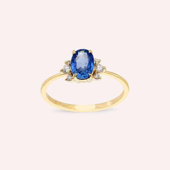 1.23 CT Blue Sapphire and Diamond Yellow Gold Ring - 2