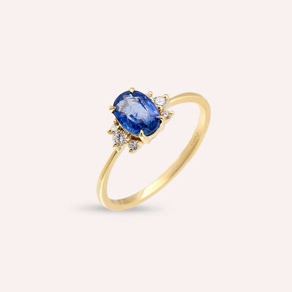 1.23 CT Blue Sapphire and Diamond Yellow Gold Ring - 3