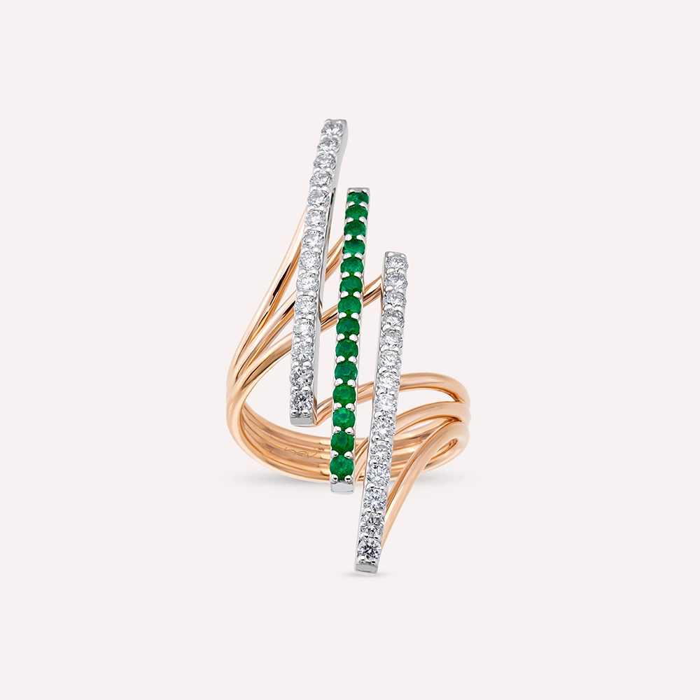 1.25 CT Emerald and Diamond Rose Gold Ring - 1