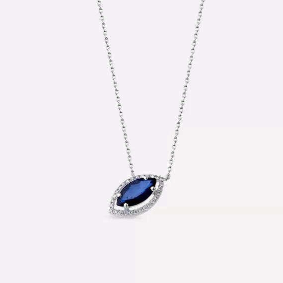 1.26 CT Marquise Cut Sapphire and Diamond White Gold Necklace - 1